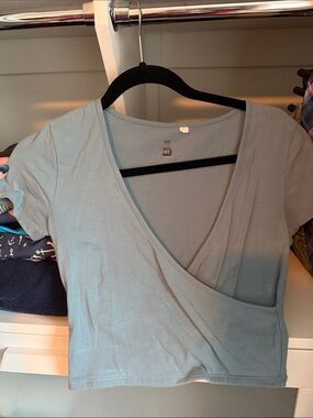 ME WE Light Blue Wrap-Style Cropped Top